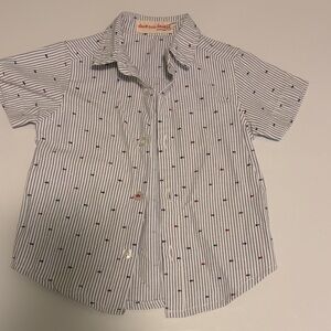 Boys baby short sleeve button down shirt with red and blue fish nautical - 12m